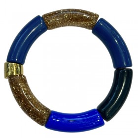 Bracelet élastiqué AZUL OURO 3 - Bleus, noir & paillettes dorées PARABAYA