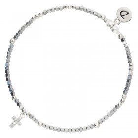 Bracelet élastique CROIX ZIRCON en Argent - Miyuki & Perles de verre grises - DORIANE Bijoux