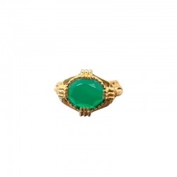 Bague ajustable Or - Pierre Onyx vert ovale transversale