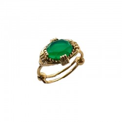 Bague ajustable Or - Pierre Onyx vert ovale transversale