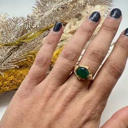 Bague ajustable Or - Pierre Onyx vert ovale transversale