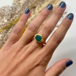 Bague ajustable Or - Pierre Onyx vert ovale transversale