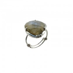 Bague ajustable Or - Grosse Pierre de Labradorite blanche