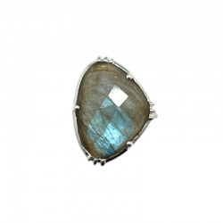 Bague ajustable Or - Grosse Pierre de Labradorite blanche