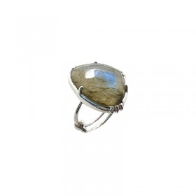 Bague ajustable en argent - Grosse Pierre de Labradorite grise