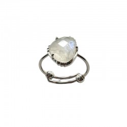 Bague ajustable en Argent - Pierre Labradorite blanche moyenne