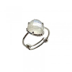 Bague ajustable en Argent - Pierre Labradorite blanche moyenne