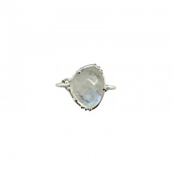 Bague ajustable en Argent - Pierre Labradorite blanche moyenne