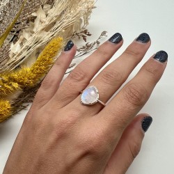 Bague ajustable en Argent - Pierre Labradorite blanche moyenne