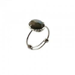 Bague ajustable en Argent - Pierre Labradorite grise moyenne