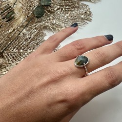 Bague ajustable en Argent - Pierre Labradorite grise moyenne