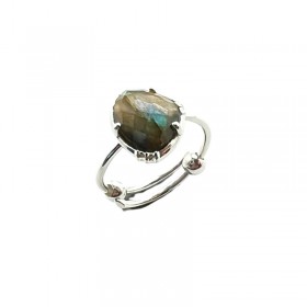 Bague ajustable en Argent - Pierre Labradorite grise moyenne