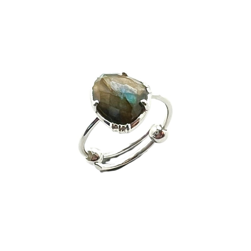 Bague ajustable en Argent - Pierre Labradorite grise moyenne