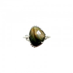 Bague ajustable en Argent - Pierre Labradorite grise moyenne