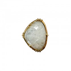 Bague ajustable Or - Grosse Pierre de Labradorite blanche