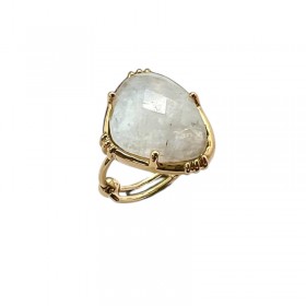 Bague ajustable Or - Grosse Pierre de Labradorite blanche