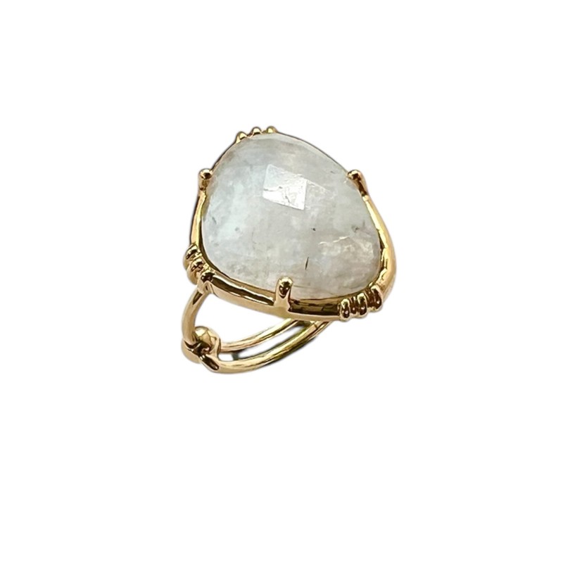 Bague ajustable Or - Grosse Pierre de Labradorite blanche