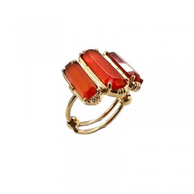 Bague ajustable Or - Trois Pierres barrettes Cornaline