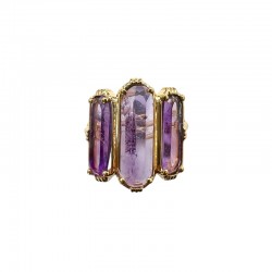 Bague ajustable Or - Trois Pierres barrettes Améthyste violet