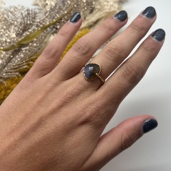 Bague ajustable Or - Pierre Labradorite grise moyenne