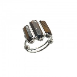 Bague ajustable en Argent - Trois pierres Barrettes Oeil de Tigre