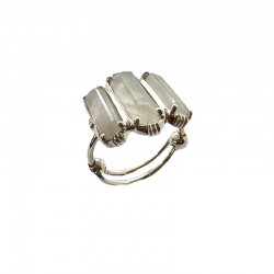 Bague ajustable en Argent - Trois pierres Barrettes Labradorites blanches