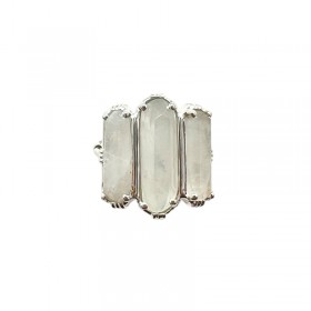 Bague ajustable en Argent - Trois pierres Barrettes Labradorites blanches AU FIL DE LO