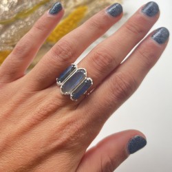 Bague ajustable en Argent - Trois pierres Barrettes Labradorites