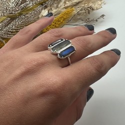 Bague ajustable en Argent - Trois pierres Barrettes Labradorites