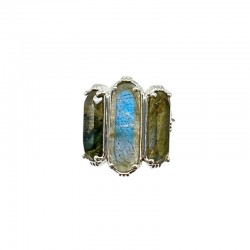 Bague ajustable en Argent - Trois pierres Barrettes Labradorites