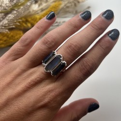 Bague ajustable en Argent - Trois pierres Barrettes Labradorites AU FIL DE LO