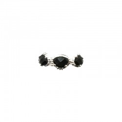 Bague ajustable en Argent - Trois pierres Onyx noirs ovales