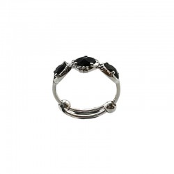 Bague ajustable en Argent - Trois pierres Onyx noirs ovales