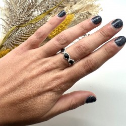 Bague ajustable en Argent - Trois pierres Onyx noirs ovales