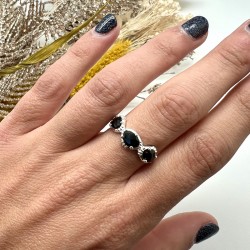 Bague ajustable en Argent - Trois pierres Onyx noirs ovales