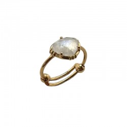 Bague ajustable Or - Petite Pierre Labradorite blanche ovale AU FIL DE LO