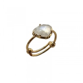 Bague ajustable Or - Petite Pierre Labradorite blanche ovale AU FIL DE LO