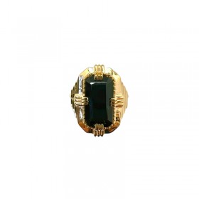 Bague ajustable Or ARTDECO - Pierre Onyx noir rectangle AU FIL DE LO