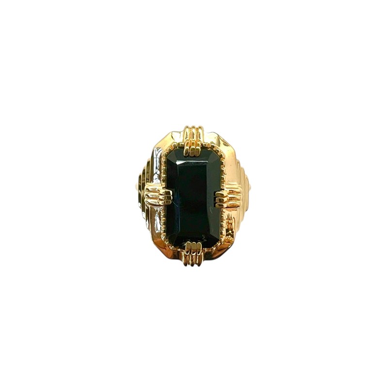 Bague ajustable Or ARTDECO - Pierre Onyx noir rectangle AU FIL DE LO