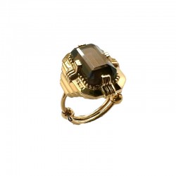 Bague ajustable Or - Pierre Quartz fumé rectangle