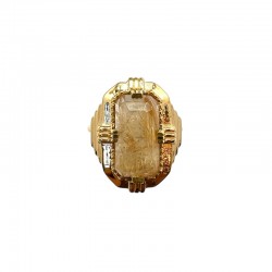 Bague ajustable Or ARTDECO - Pierre Quartz rutile rectangle AU FIL DE LO