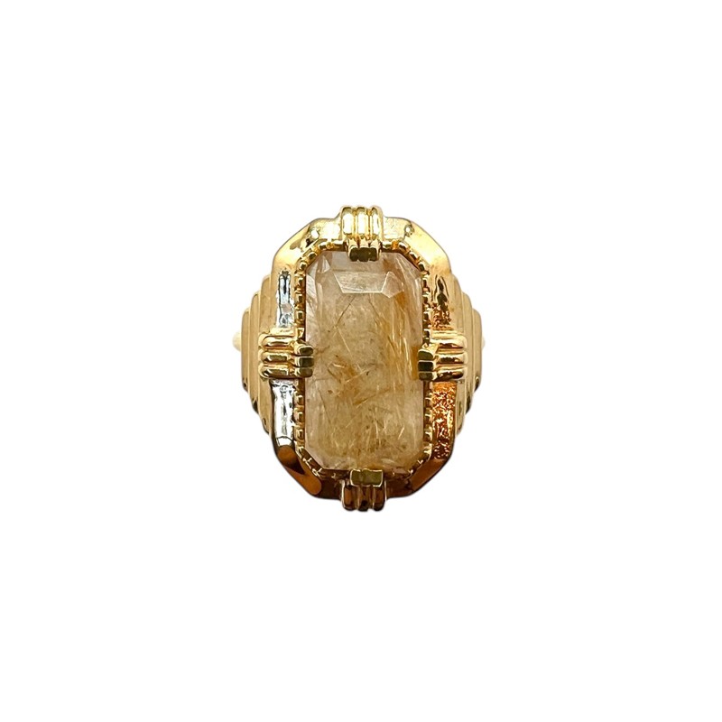 Bague ajustable Or ARTDECO - Pierre Quartz rutile rectangle AU FIL DE LO