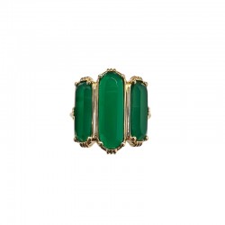 Bague ajustable Or - Trois Pierres barrettes Onyx verts AU FIL DE LO