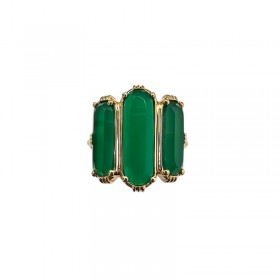 Bague ajustable Or - Trois Pierres barrettes Onyx verts AU FIL DE LO