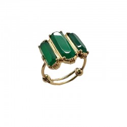 Bague ajustable Or - Trois Pierres barrettes Onyx verts