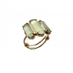 Bague ajustable Or - Trois Pierres barrettes Préhnites vert clair