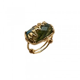 Bague ajustable Or AMORE -  Pierre Labradorite rectangulaire facettée AU FIL DE LO