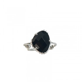 Bague ajustable en Argent - Pierre Spinelle noir moyenne - Au Fil De LO