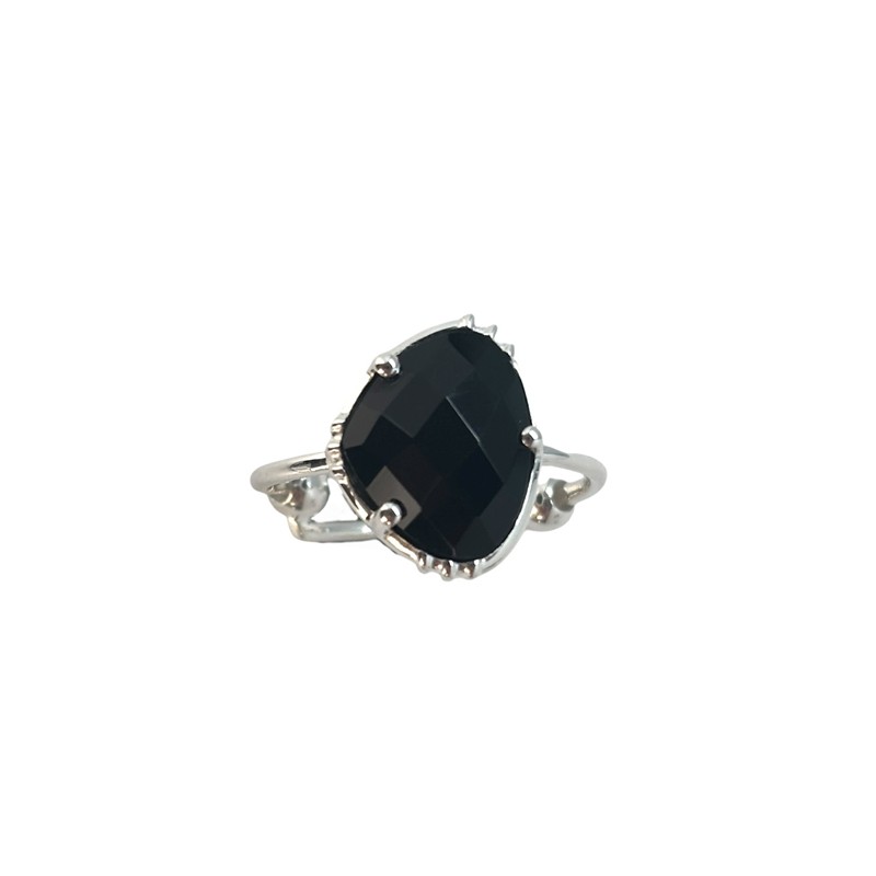 Bague ajustable en Argent - Pierre Spinelle noir moyenne - Au Fil De LO