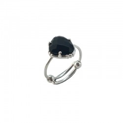 Bague ajustable en Argent - Pierre Spinelle noir moyenne